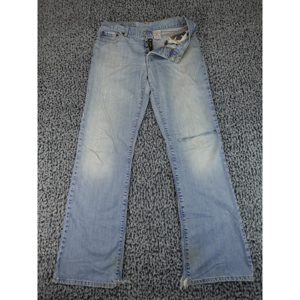 Lucky Brand Dungarees Women 10/30 Blue Jeans Distressed Button Fly Made‎ in USA